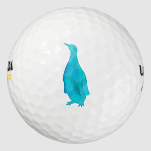 Penguin Watercolor Silhouette Teal Turquoise Aqua Golf Balls
