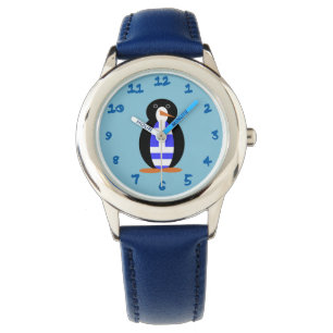 Penguin Wearing Greek Flag Vest Blue Background  Watch