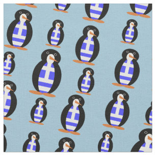 Penguin Wearing Greek Flag Vest Fabric