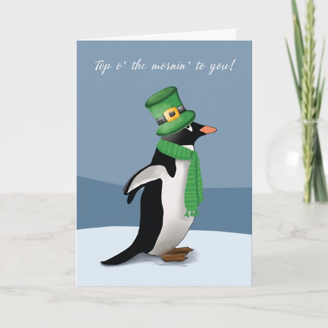 Penguin Wearing Green with Funny St. Patricks Day  Card (Front)