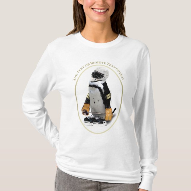 Penguin Wearing Ice Hockey Gear T-Shirt (Front)