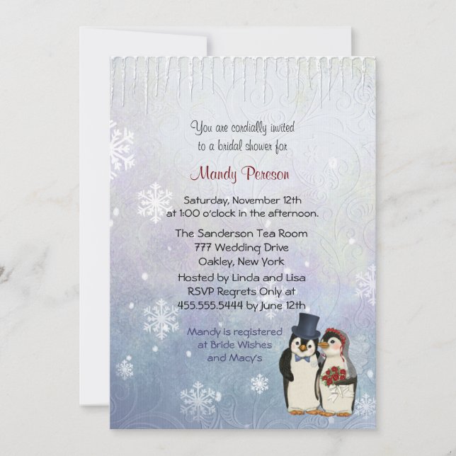 Penguin Wedding Bridal Shower Invitation (Front)