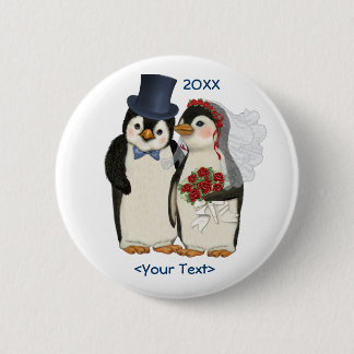 Penguin Wedding Bride and Groom Tie - Customise 6 Cm Round Badge