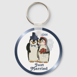 Penguin Wedding Bride and Groom Tie - Customise Key Ring