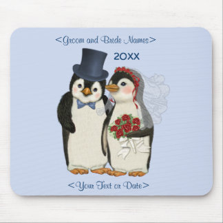 Penguin Wedding Bride and Groom Tie - Customise Mouse Pad