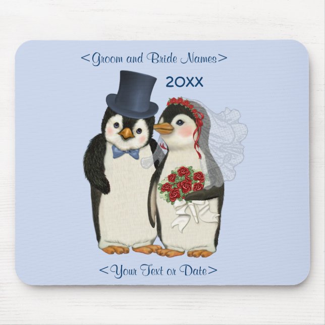 Penguin Wedding Bride and Groom Tie - Customise Mouse Pad (Front)