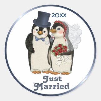 Penguin Wedding Classic Round Sticker