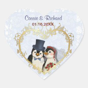 Penguin Wedding Heart - Customise Sticker