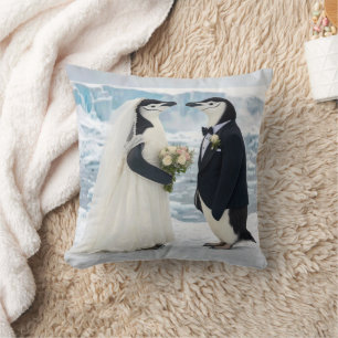 Penguin Wedding on an Arctic Glacier Cushion