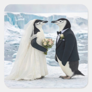 Penguin Wedding on an Arctic Glacier Square Sticker