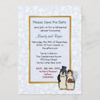 Penguin Wedding - Rehearsal Dinner Invitation