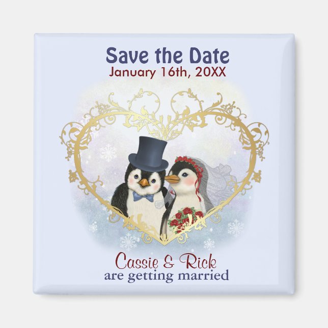 Penguin Wedding Save the Date Magnet (Front)