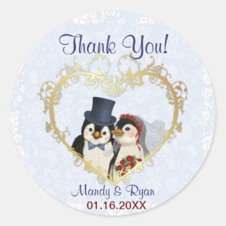 Penguin Wedding Seal- Thank You Classic Round Sticker