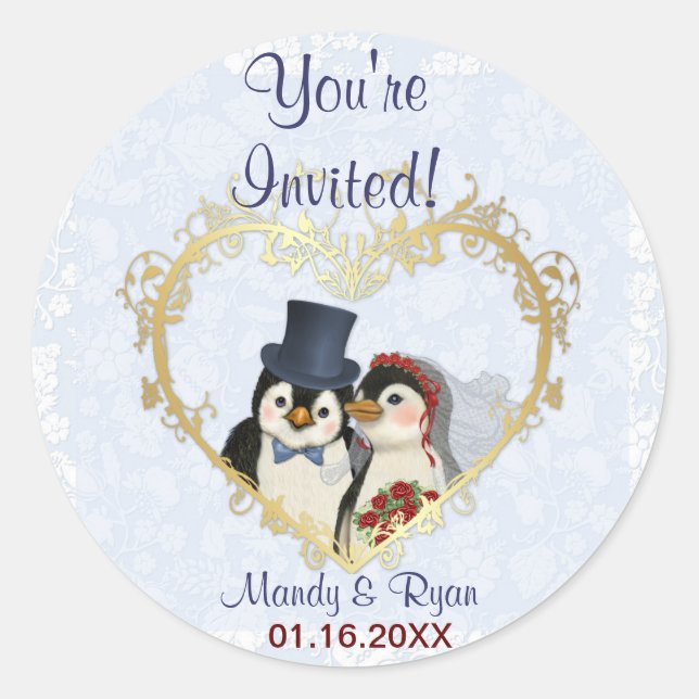 Penguin Wedding Seal- Thank You Classic Round Sticker (Front)