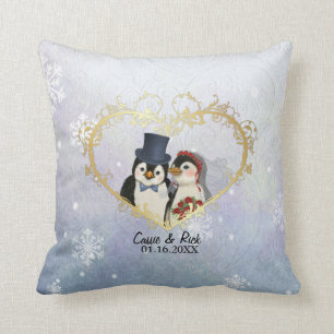 Penguin Wedding Snowflake Pattern - Customise Cushion
