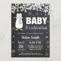 Penguin Winter Baby Shower Chalkboard Invitation