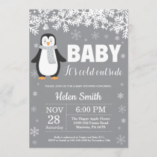 Penguin Winter Baby Shower Snowflake Invitation