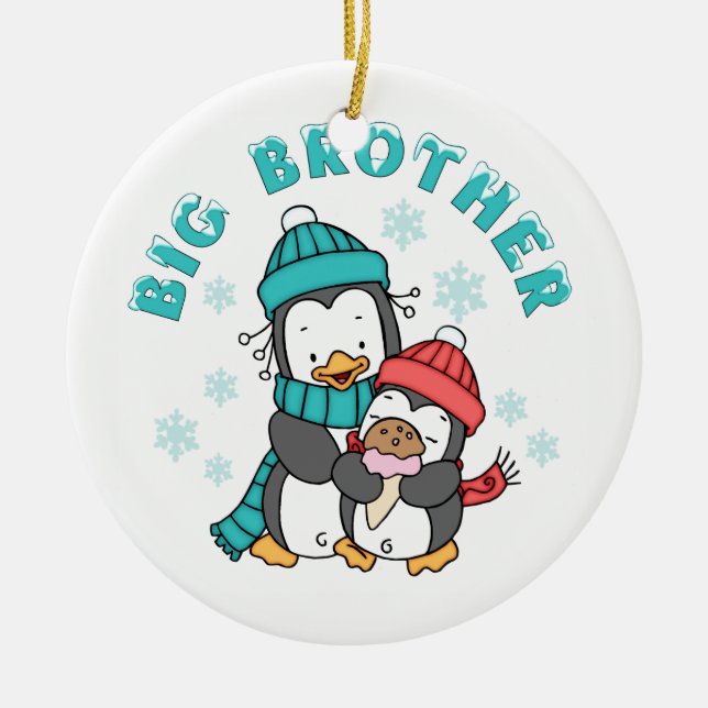 Penguin Winter Big Brother Ceramic Tree Decoration (Front)