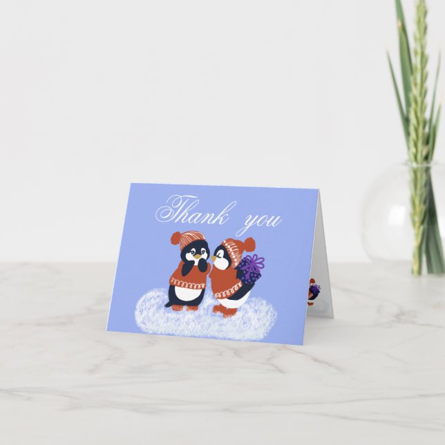 Penguin Winter Birthday Baby Shower  Thank You Card (Front)