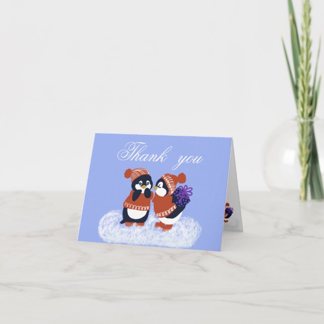 Penguin Winter Birthday Baby Shower  Thank You Card (Front)