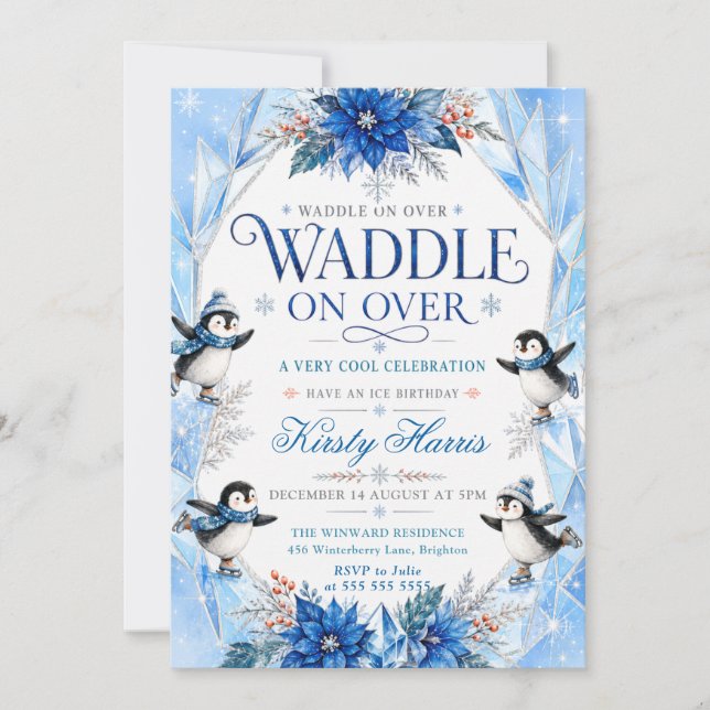 Penguin Winter Birthday Party Invitation (Front)