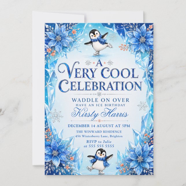 Penguin Winter Birthday Party Invitation (Front)