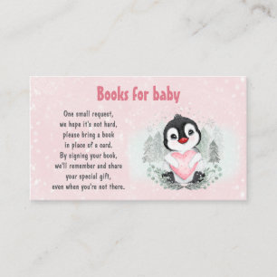 Penguin Winter Girl Baby Shower Books for baby Enclosure Card