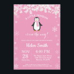 Penguin Winter Girl Baby Shower Snowflake Invitation<br><div class="desc">Penguin Winter Girl Baby Shower Snowflake Invitation. White Snowflake. Girl Baby Shower Invitation. Winter Holiday Baby Shower Invite. Pink Background. For further customisation,  please click the "Customise it" button and use our design tool to modify this template.</div>