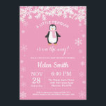 Penguin Winter Girl Baby Shower Snowflake Invitation<br><div class="desc">Penguin Winter Girl Baby Shower Snowflake Invitation. White Snowflake. Girl Baby Shower Invitation. Winter Holiday Baby Shower Invite. Pink Background. For further customisation,  please click the "Customise it" button and use our design tool to modify this template.</div>