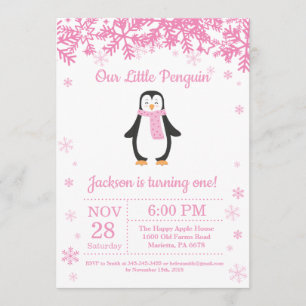 Penguin Winter Girl Birthday Invitation