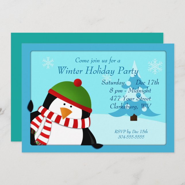 Penguin Winter Holiday Party Invitation (Front/Back)