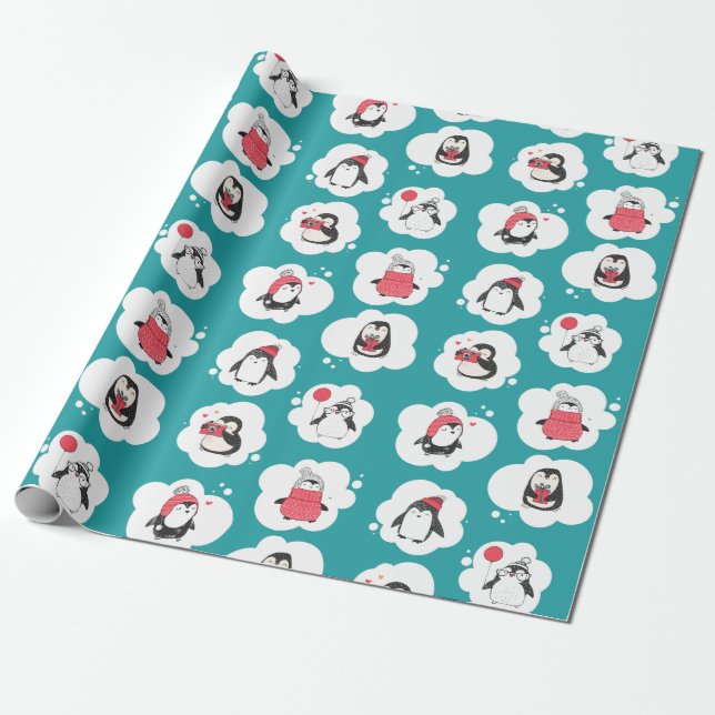 Penguin Winter Holiday Wrapping Paper (Unrolled)