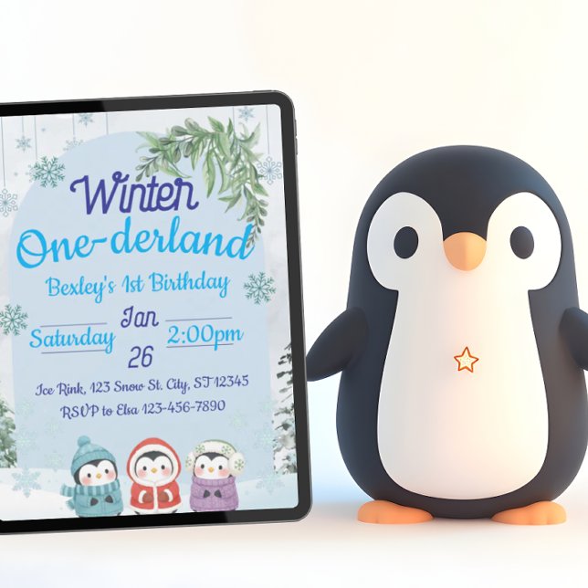 Penguin Winter One-derland 1st Birthday Invitation (Creator Uploaded)