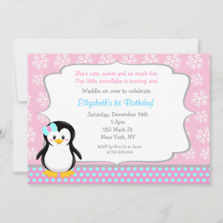 Penguin Winter ONEderland Birthday Invitations