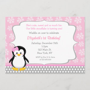 Penguin Winter ONEderland Birthday Invitations