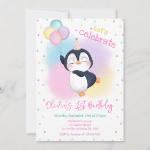 Penguin Winter Party Birthday Invitation