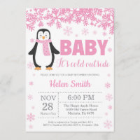 Penguin Winter Pink Girl Baby Shower Snowflake