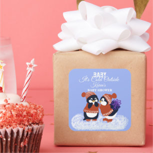Penguin Winter Snow Birthday Baby Shower Gift Square Sticker