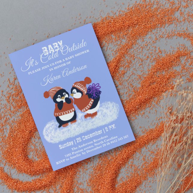 Penguin Winter Snow Birthday Baby Shower Invitation (Creator Uploaded)