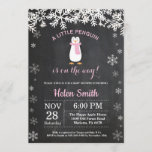 Penguin Winter Snowflake Girl Baby Shower Invitation<br><div class="desc">Penguin Winter Snowflake Girl Baby Shower Invitation. Pink and White Snowflake. Girl Baby Shower Invitation. Winter Holiday Baby Shower Invite. Chalkboard Background. Black and White. For further customisation,  please click the "Customise it" button and use our design tool to modify this template.</div>