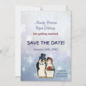 Penguin Winter Snowflakes Wedding Save The Date Magnetic Invitation (Front)