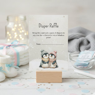​Penguin winter twin baby shower Diaper Raffle   Enclosure Card