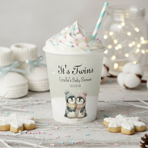 Penguin Winter Twins Baby Shower Boy Girl Neutral Paper Cups