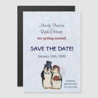 Penguin Winter Wedding Magnetic Save The Date Invitation