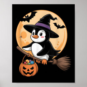 Penguin Witch Hat Pumpkin Halloween Costume Men Wo Poster