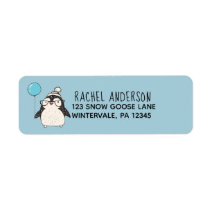 Penguin With a Balloon Cute Holiday Return Address