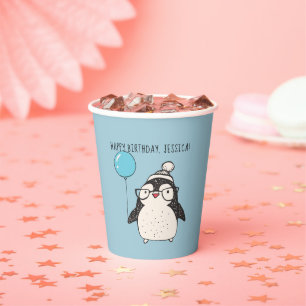 Penguin with a Balloon Personalised Birthday Paper Cups