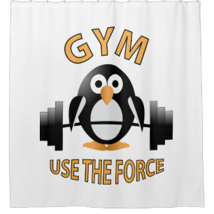 Penguin with a barbell shower curtain