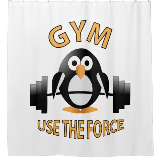 Penguin with a barbell shower curtain (Front)