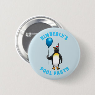 Penguin with a blue balloon 6 cm round badge